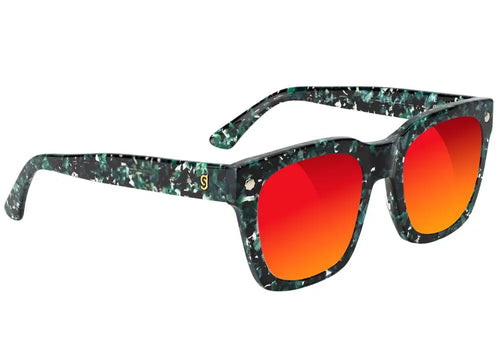 Glassy Walker Plus Polarized Sunglasses - Green Tortoise/Red Mirror by Swell-O-Phonic