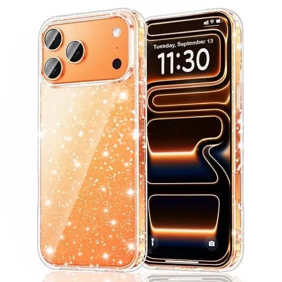 Glitter Clear Case Compatible with iPhone 17 Pro, Sparkly Hard Back Cover, Transparent by Generic
