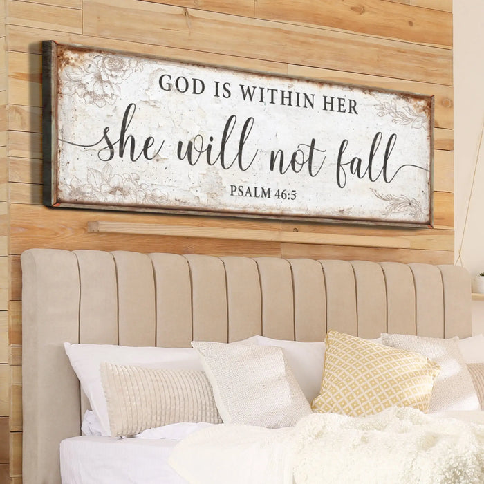 God Is Within Her She Will Not Fall Psalm 46:5 Faith Sign by Tailored Canvases