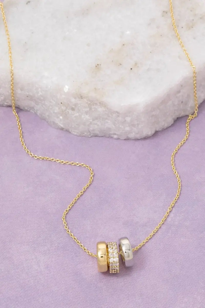 Gold Dipped Cz Triple Ring Charm Necklace by Boutique 23