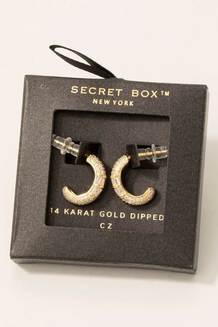 Gold Dipped Mixed Cz Pave Hoop Earrings by Boutique 23