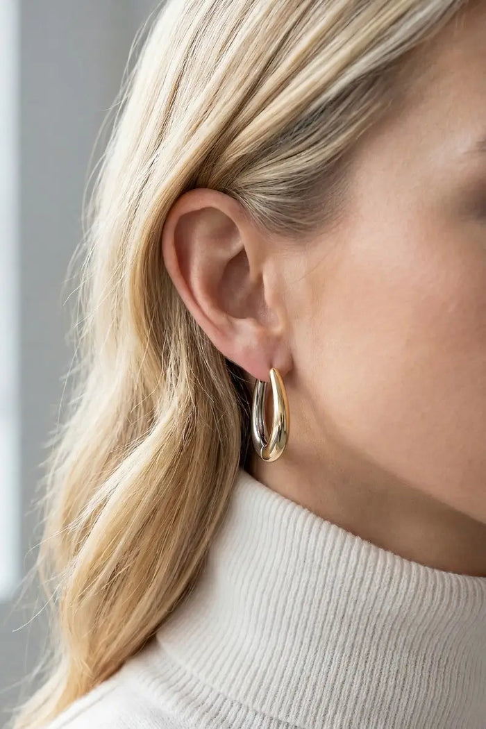 Gold Dipped Two Tone Hinge Oval Hoop Earrings by Boutique 23