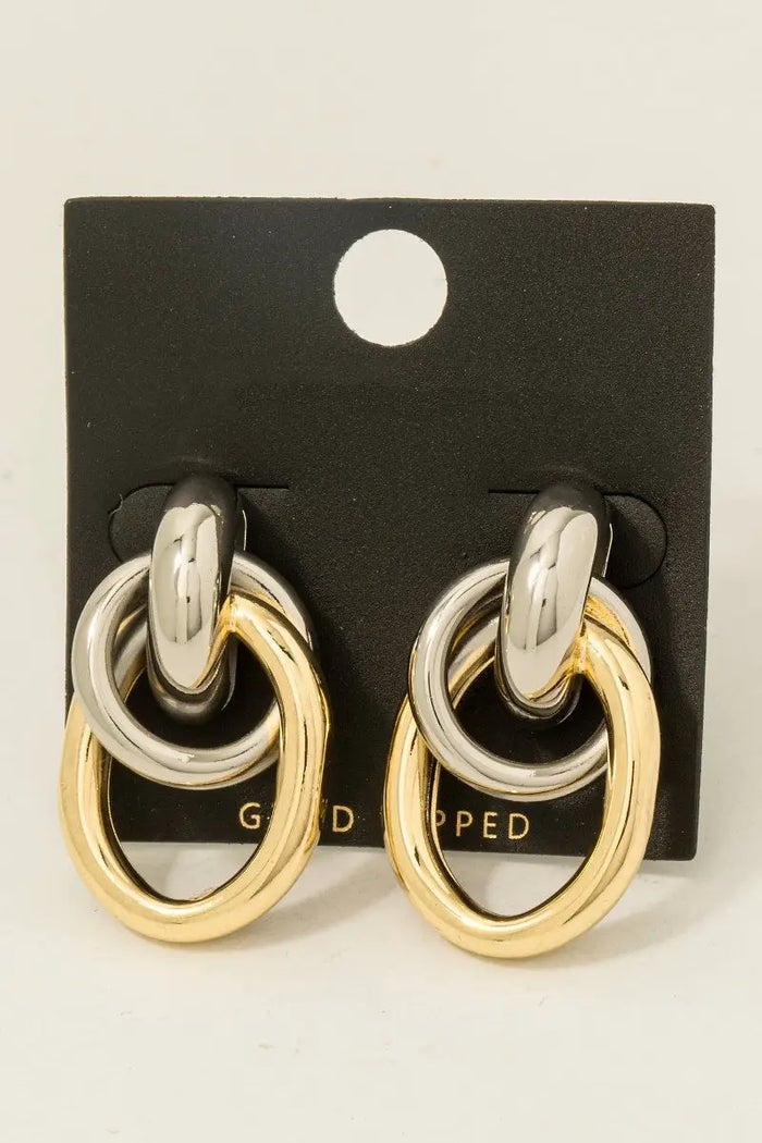Gold Dipped Two Tone Oval Hoop Door Knocker Earrings by Boutique 23