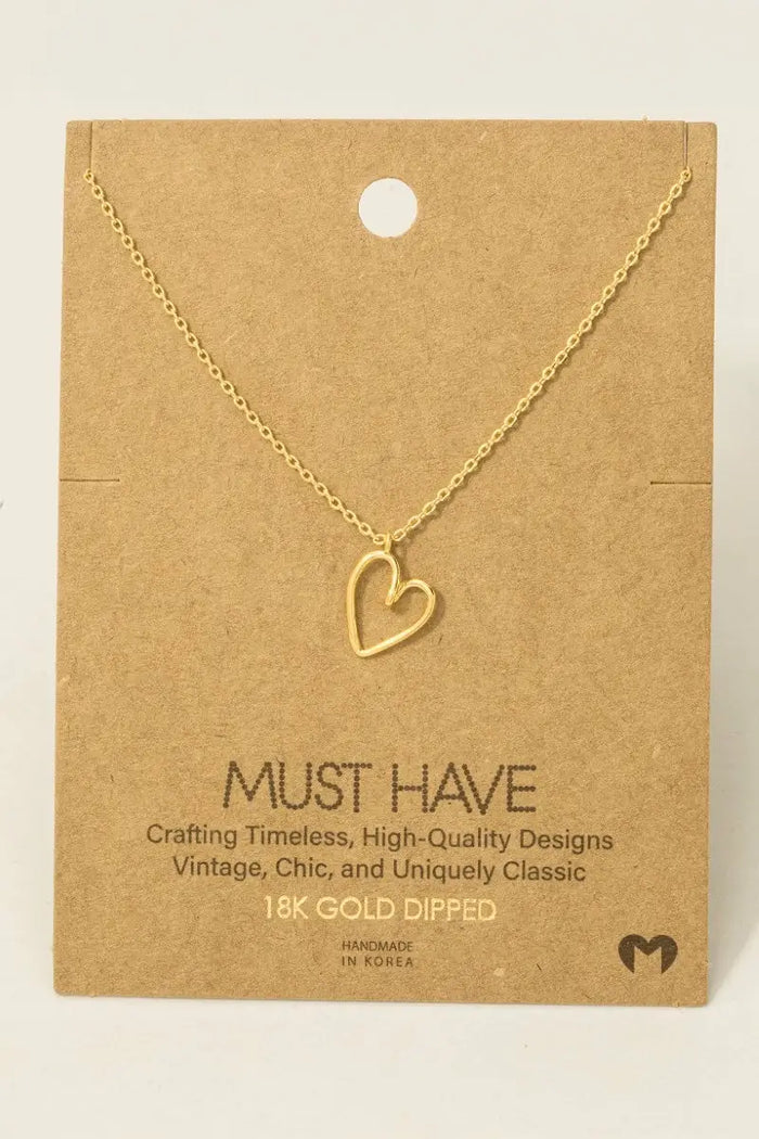 Gold Dipped Wire Heart Pendant Necklace by Boutique 23