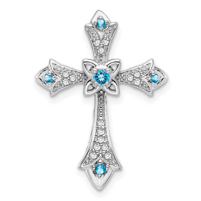 Gold Round Natural Swiss Blue Topaz and Diamond Pendant by Fine Color Jewels