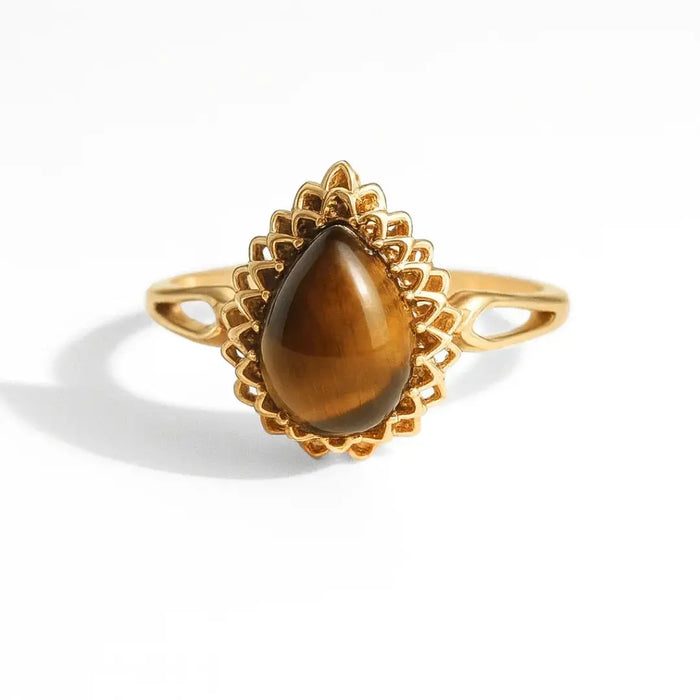 Golden Tigers Eye Pear Shaped Silver Ring by Fine Color Jewels