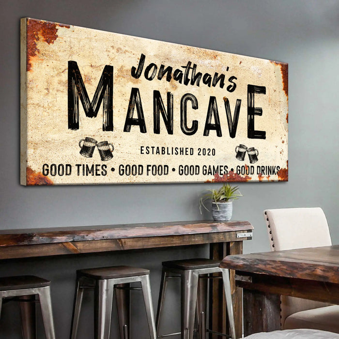 Good Times Personalized Man Cave Sign: Custom Bar Signs for Home Bar – Perfect Man Cave Wall Decor by Tailored Canvases