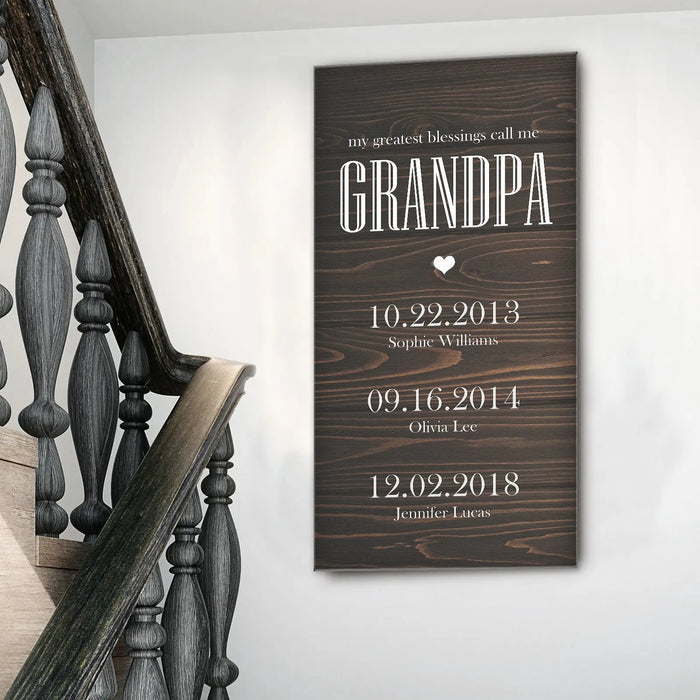 Grandfather’s Name Sign - 10x20 inch Medium Premium Gallery Wrapped / Style 1 - Canvas
