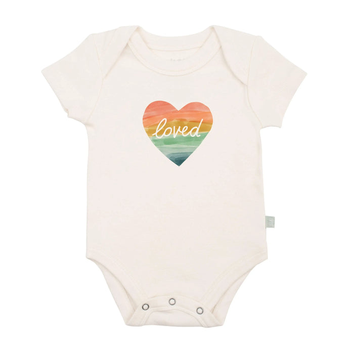 graphic bodysuit | loved rainbow heart by Finn + Emma