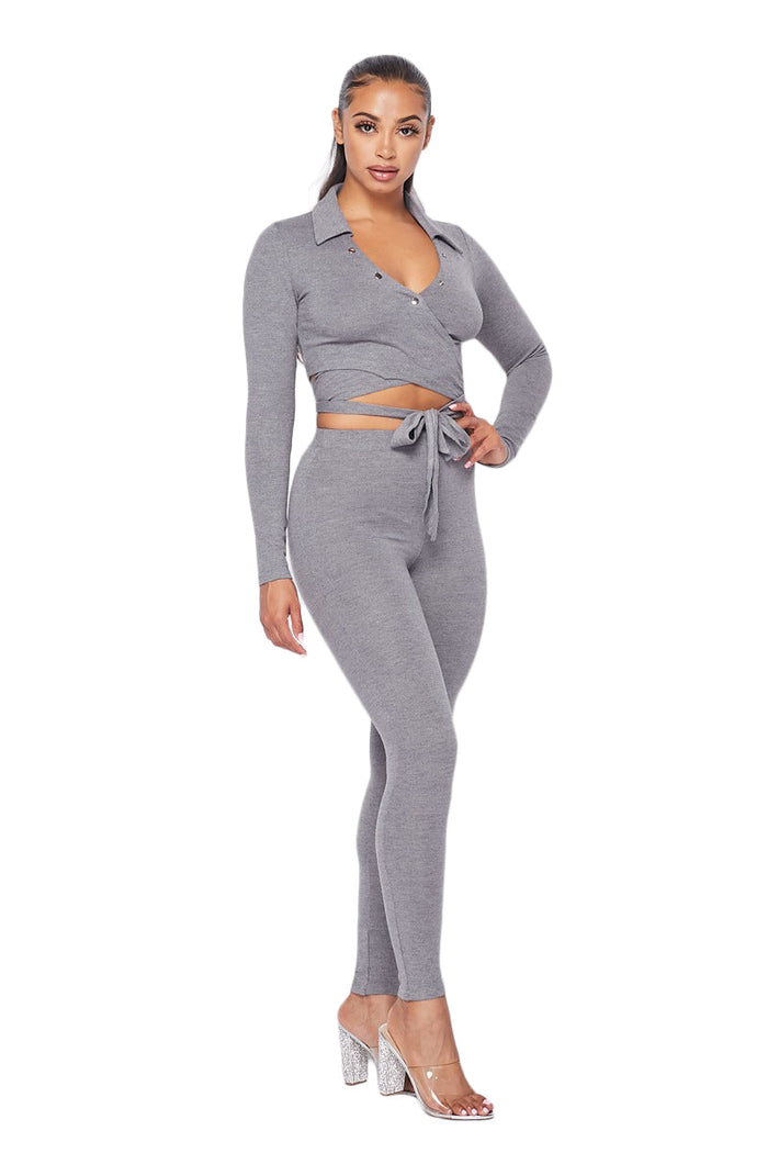 2 pc Knit Wrap Top Legging Set by The House of Stylez