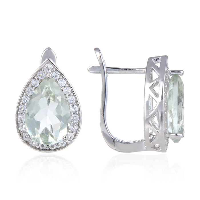 Green Amethyst Teardrop Earrings by Fine Color Jewels