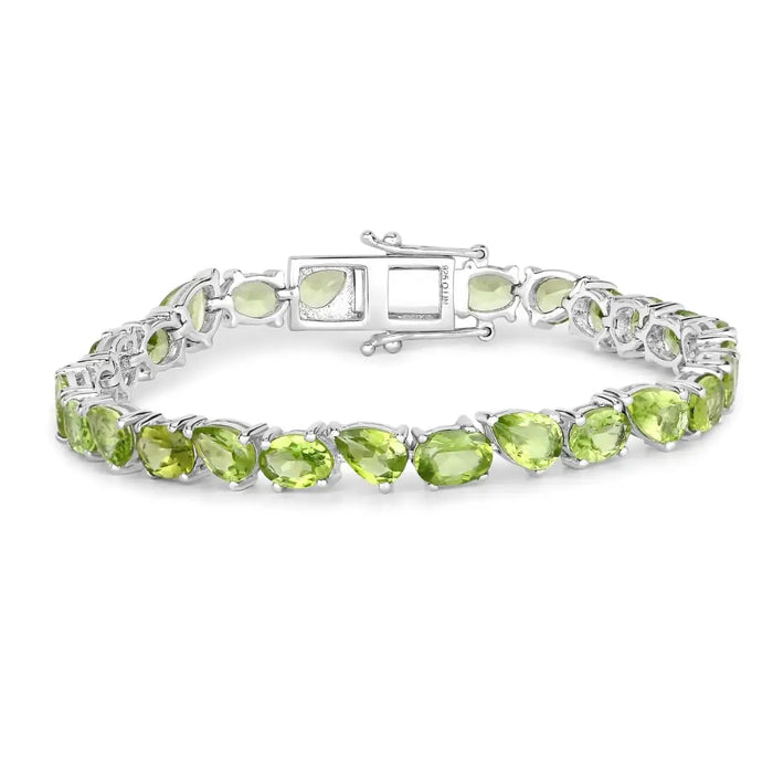Green Peridot Prong Silver Box Clasp Tennis Bracelet by Fine Color Jewels