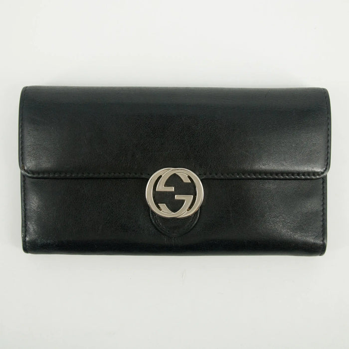 Gucci Black Interlocking G Leather Long Wallet #2636 by Bolt Boutique