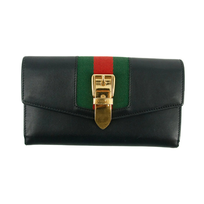 Gucci Black Sherry Line Leather Sylvie Long Wallet #2940 by Bolt Boutique