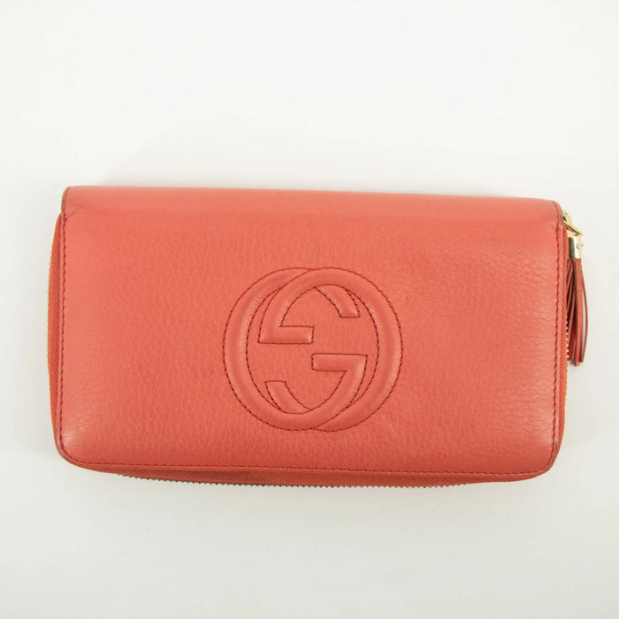 Gucci Coral Pink Soho Interlocking G Leather Round Zipper Long Wallet #2363 by Bolt Boutique
