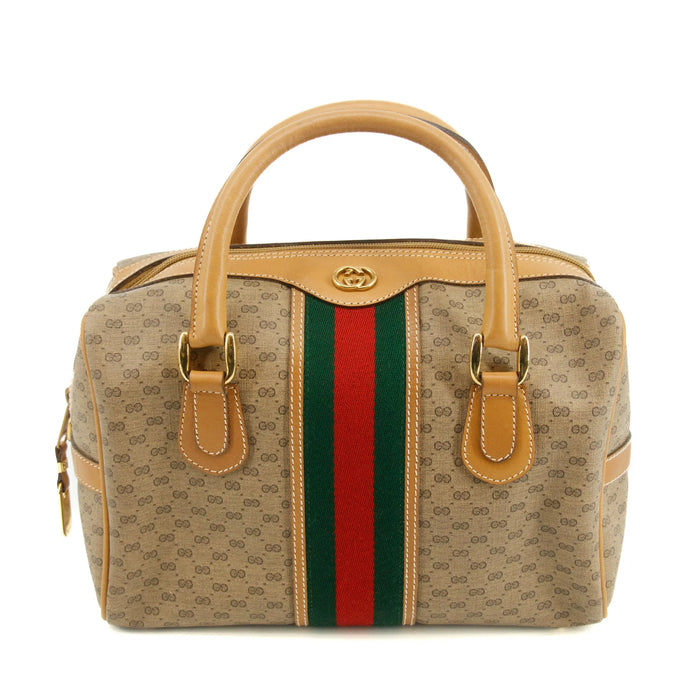 Gucci GG Canvas Coated Sherry Line Mini Boston Bag Brown #3193 by Bolt Boutique