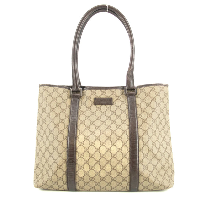 Gucci GG Canvas Coated Supreme Beige x Brown Leather Shoulder Bag #4675 by Bolt Boutique
