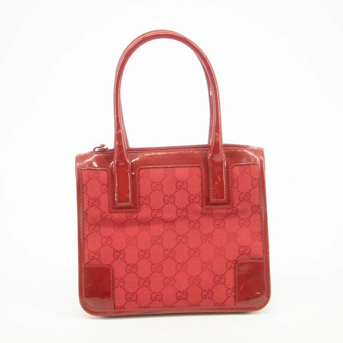 Gucci GG Canvas Red Patent Trimmed Square Tote Bag #3434 by Bolt Boutique