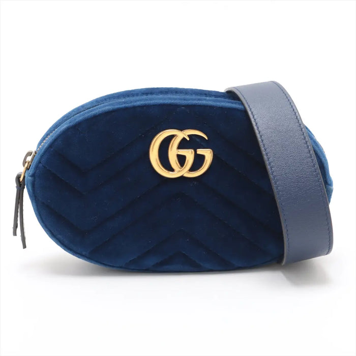 Gucci GG Marmont Velvet & Leather Waist Bag Blue 476434 #2614 by Bolt Boutique