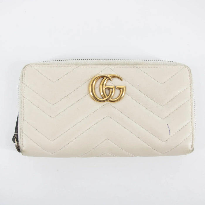 Gucci Ivory GG Marmont Leather Round Zipper Long Wallet #2285 by Bolt Boutique