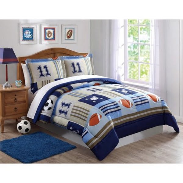 My World Denim and Khaki Sports Full/Queen Comforter Set by Vanessa Jane