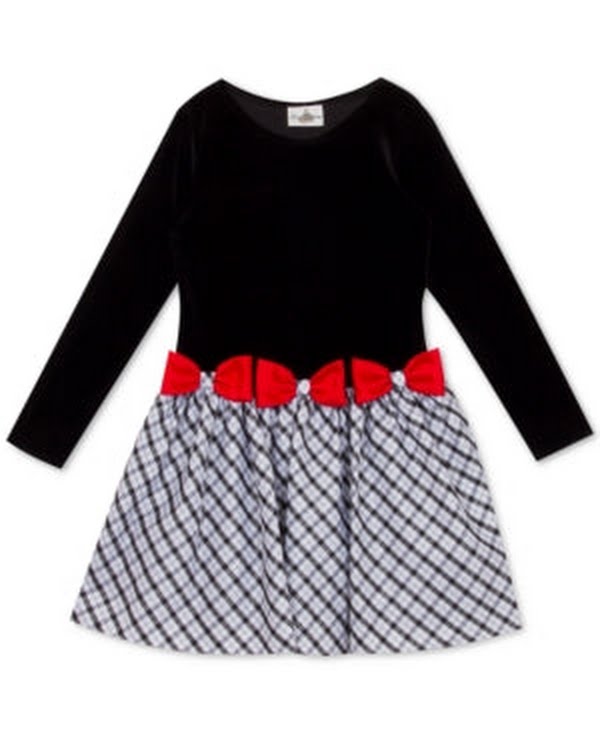 Rare Editions Little Girls Velvet Drop-Waist Bow Dress ,Size 6X by Vanessa Jane