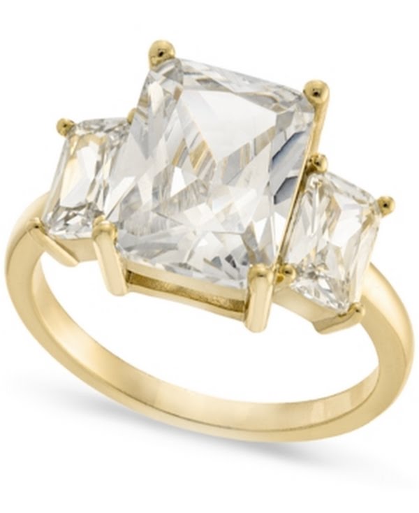 Charter Club Gold-Plate Emerald-Crystal Triple Stone Ring, Size 6 by Vanessa Jane