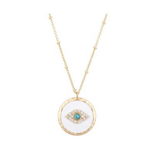 Unwritten Gold Flash-Plated Cubic Zirconia Enamel Evil Eye Coin Pendant Necklace by Vanessa Jane