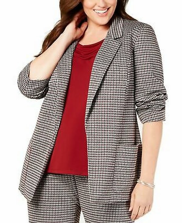 Nine West Womens Plus Houndstooth Print Boxy Jacket by Vanessa Jane
