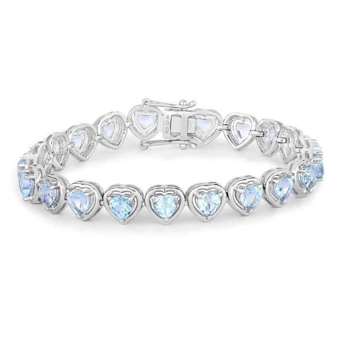 Heart Blue Topaz Prong Silver Tennis Bracelet by Fine Color Jewels