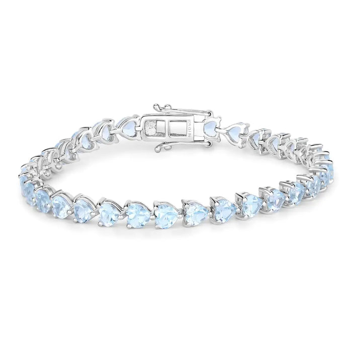 Heart Sky Blue Topaz Prong Silver Tennis Bracelet by Fine Color Jewels