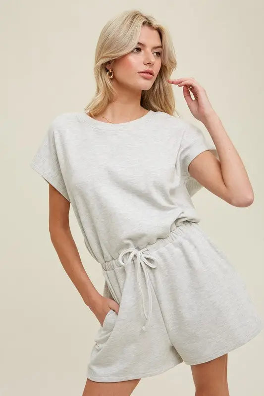 Heather Dolman Romper Wth Drawstring - H. Grey by Boutique 23