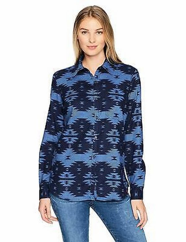 Dickies Women's Long Sleeve Pattern Shirt, French Blue/Deep Blue Print, XX-Large by Vanessa Jane