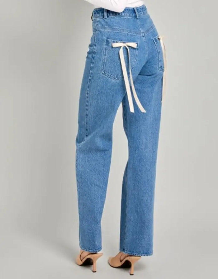 High Waist Straight Leg Bow Detail Denim by Boutique 23