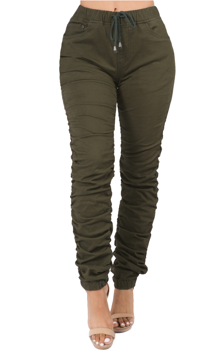 Olive Green Joggers: High Waisted Scrunch Pants by The House of Stylez