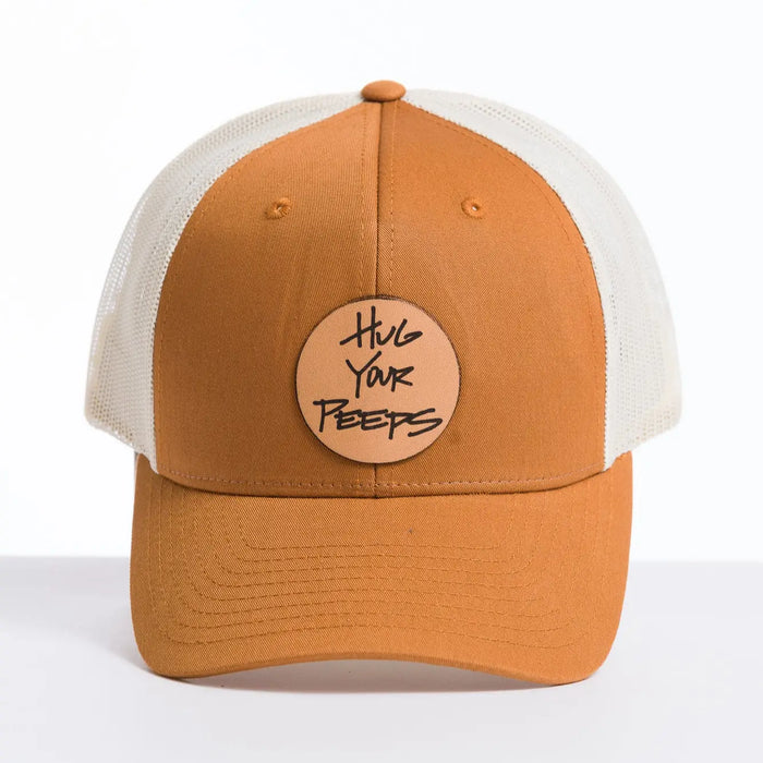 Hug Your Peeps Leather Patch Trucker Hat by Swell-O-Phonic