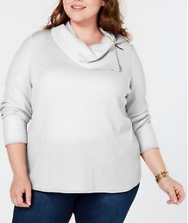 Tommy Hilfiger Plus Size Zip-Neck Thermal, 2X/Ivory by Vanessa Jane