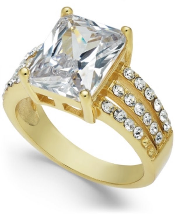 Charter Club Gold Plate Emerald-Cut Crystal Triple-Row Ring, Size 7 by Vanessa Jane