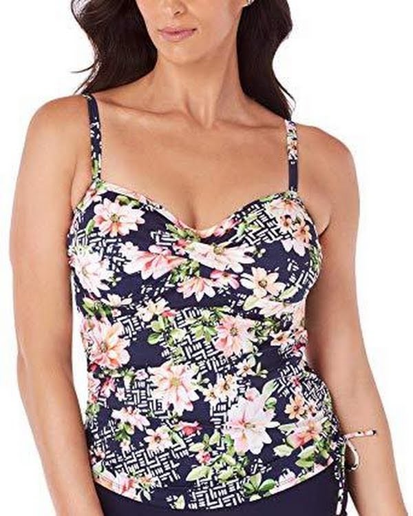 Swim Solutions Womens Swimsuit Juliet Printed Side-Tie Tankini Top by Vanessa Jane