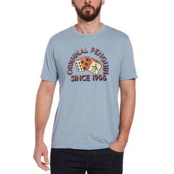 Original Penguin Mens Feel Lucky Logo Graphic T-Shirt – Faded Denim, Size M by Vanessa Jane