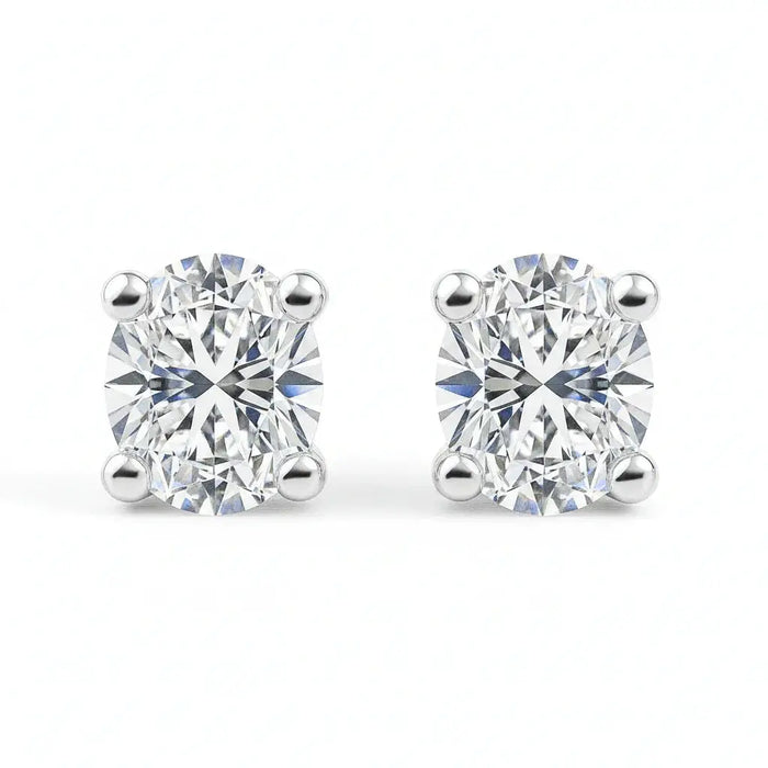 IGI Certified Oval Lab Grown Diamond Solitaire Stud Earrings White Gold by Fine Color Jewels