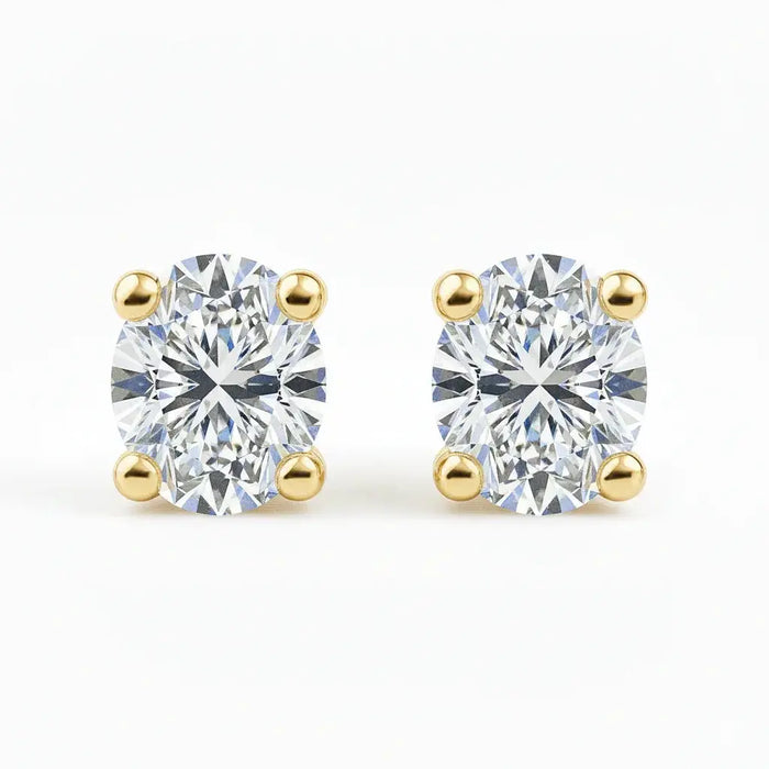 IGI Certified Oval Lab Grown Diamond Solitaire Stud Earrings Yellow Gold by Fine Color Jewels