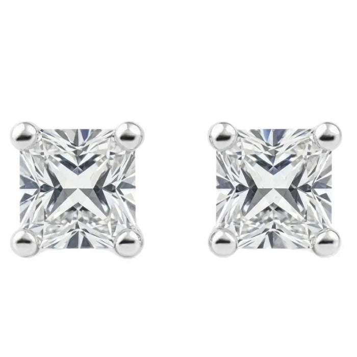IGI Certified Princess Cut Lab Grown Diamond Solitaire Stud Earrings White Gold by Fine Color Jewels