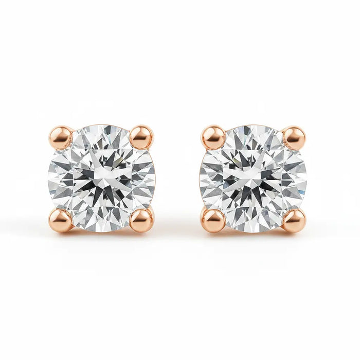 IGI Certified Round Lab Grown Diamond Solitaire Stud Earrings Rose Gold by Fine Color Jewels