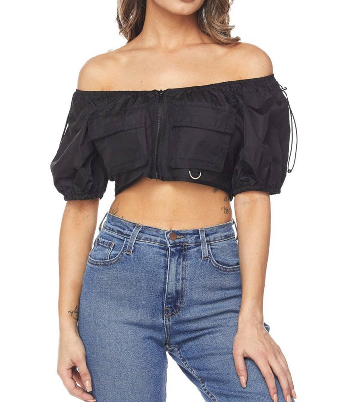 Off the Shoulder Cropped Top - Black by The House of Stylez