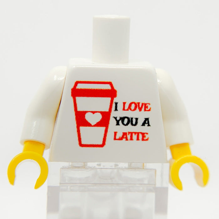 Printed "I Love You A Latte" Minifig Torso made using LEGO parts - B3 Customs by B3 Customs