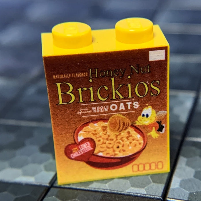 Honey Nut Brickios Cereal Custom Printed 1x2x2 Brick made using LEGO part - B3 Customs by B3 Customs