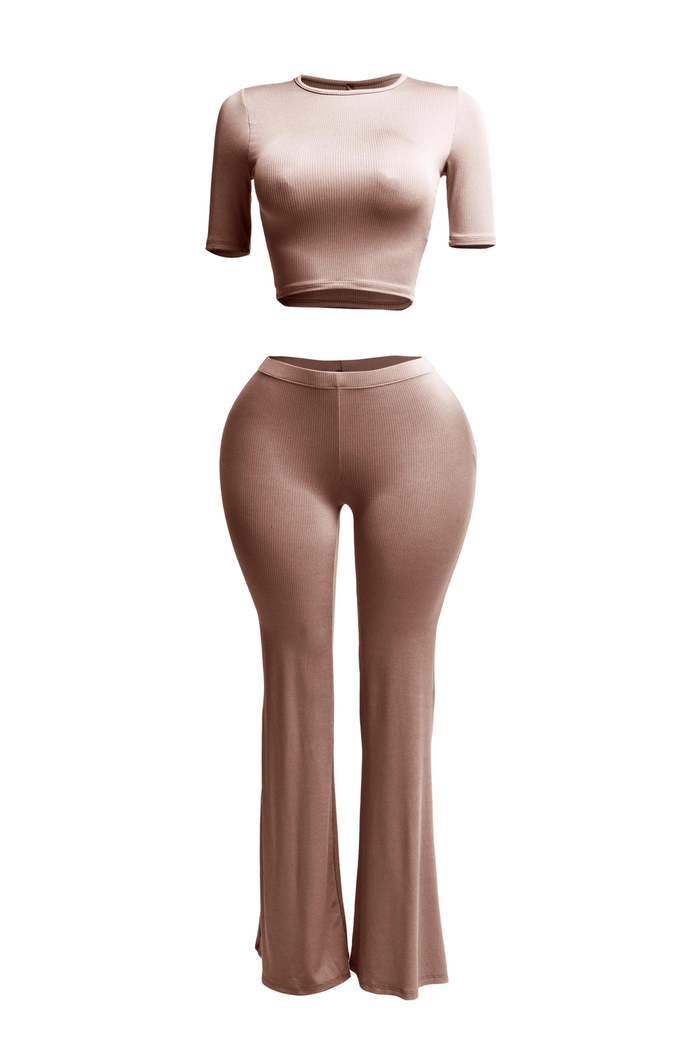 Short Sleeve Crop Top & Flare Pants Set by The House of Stylez