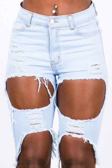 Light Blue Distressed Bermuda Shorts by The House of Stylez