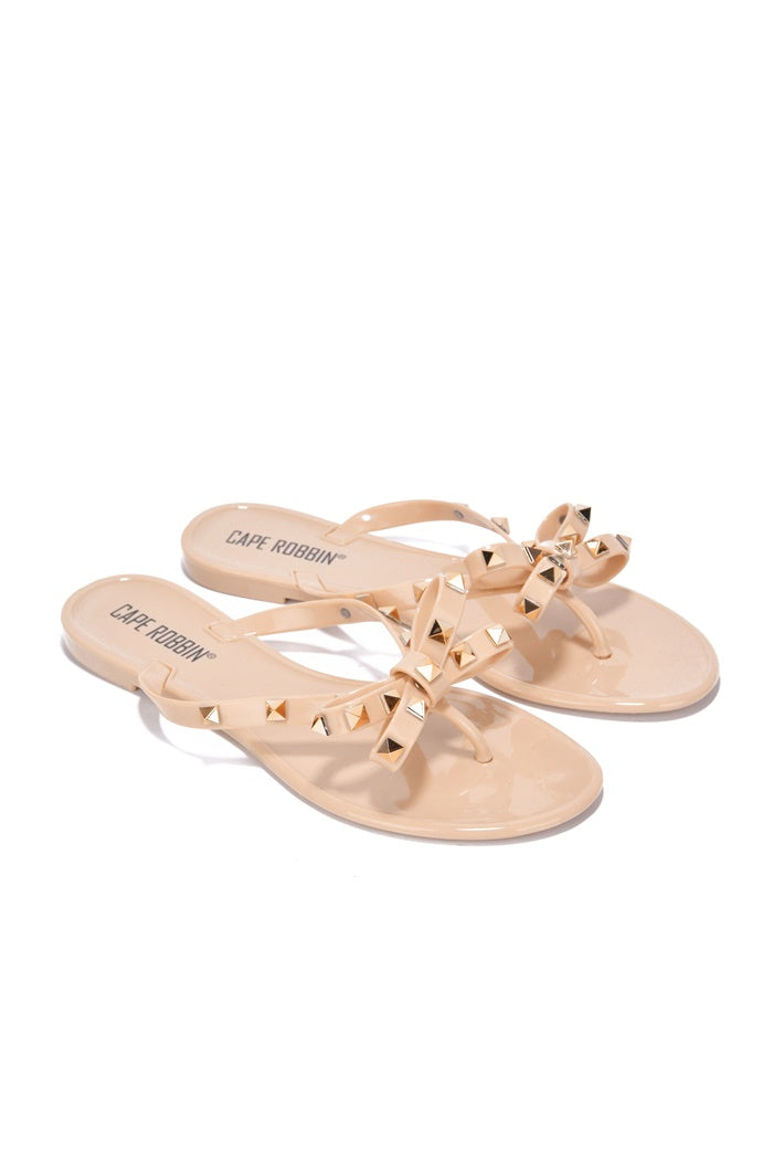 Thong Sandals: Christa -Nude {Order 1/2 Size Larger} by The House of Stylez